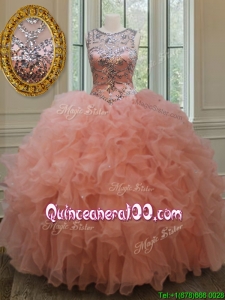 2017 Beautiful Beaded and Ruffled Quinceanera Dress with See Through Scoop