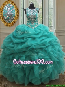New Scoop Beaded and Ruffled Bubble Quinceanera Dress in Turquoise