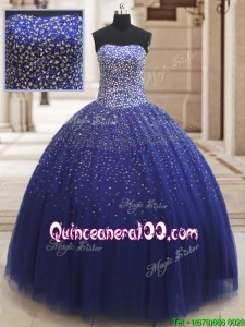 Popular Really Puffy Beaded Bodice Tulle Quinceanera Dress in Royal Blue