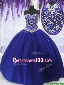 Romantic Beaded Bodice Royal Blue Quinceanera Dress in Tulle