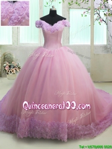 Off The Shoulder Lilac and Rose Pink Quinceanera Dress in Rolling Flowers and Tulle