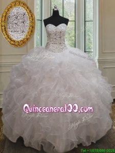 Top Seller Sweetheart Beaded and Ruffled Quinceanera Gown in White