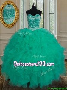 Unique Really Puffy Turquoise Sweet 16 Dress with Beading and Ruffles for Summer