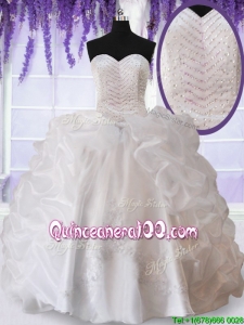 Modern Applique Beaded Bodice and Bubble Quinceanera Dress in White