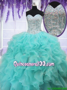 2017 Lovely Organza Aqua Blue Quinceanera Dress with Beading and Ruffles