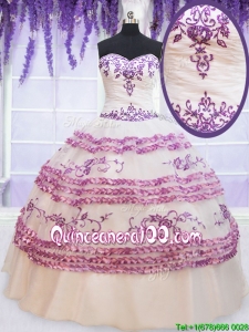 Simple Applique and Embroideried White Quinceanera Dress with Ruffled Layers