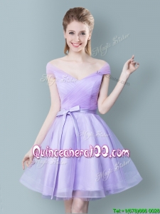 Luxurious V Neck Cap Sleeves Short Dama Dress in Lavender