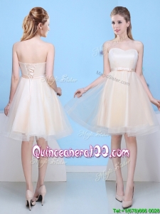 Inexpensive A Line Sweetheart Bowknot Dama Dress in Champagne