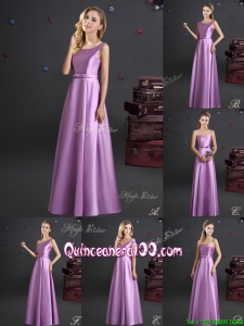 Discount Elastic Woven Satin Lilac Dama Dress in Floor Length
