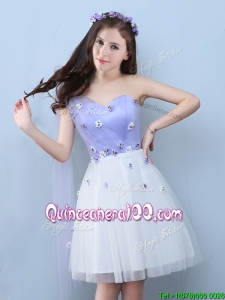 New Applique One Shoulder Dama Dress in White and Lavender