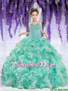 New Style Ruffles and Beaded Decorate Mini Quinceanera Dresses in Apple Green