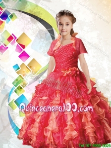 Ball Gown Spaghetti Straps Mini Quinceanera Dresses with Ruching Appliques in Red