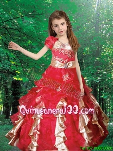 Pretty Ball Gown Spaghetti Straps Mini Quinceanera Dresses with Appliques Ruffles in Red
