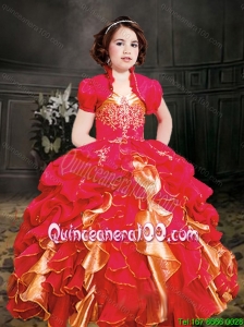 Red Straps Ball Gown 2016 Mini Quinceanera Dresses with Ruffles with Appliques