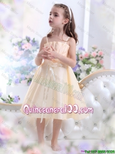 Champagne Spaghetti Straps Mini Quinceanera Dresses with Hand Made Flower