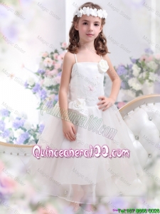 White Spaghetti Straps Mini Quinceanera Dresses with Hand Made Flower and Appliques