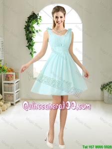 Pretty Comfortable Straps Light Blue Dama Dresses with Hand Made Flowers