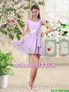 Pretty Decent Scoop Bowknot Dama Dresses with Cap Sleeves