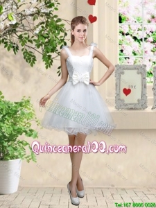 Pretty Elegant Straps Dama Dresses with Bowknot and Hand Made Flowers
