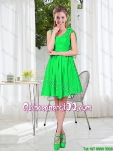 Perfect Elegant A Line Straps Green Dama Dresses with Hand Made Flowers