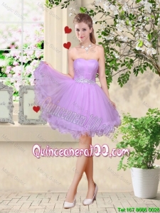 Cheap Simple A Line Strapless Lavender Dama Dresses with Belt