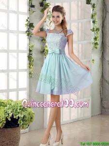 Great Perfect A Line Square Lace Dama Dresses with Bowknot