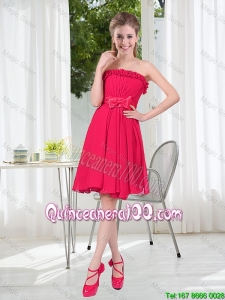 Pretty Coral Red Strapless Bowknot Dama Dresses for 2016 Summer
