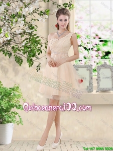 Beautiful Pretty One Shoulder Champagne Dama Dresses with Appliques and Belt