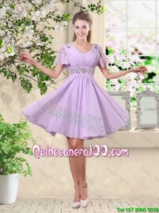 Pretty Simple A Line V Neck Beaded Dama Dresses in Lavender