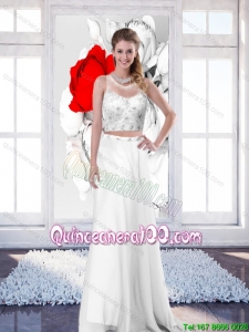 Pretty 2015 New Style Empire Scoop White Dama Dresses with Brush Train