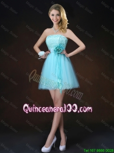 Pretty Cheap Lace Short Dama Dresses in Aqua Blue