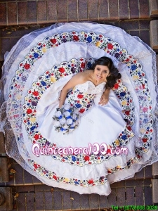 Cowgirl Top Seller Beaded Bust and Laced Embroideried White Quinceanera Dress with Sweetheart