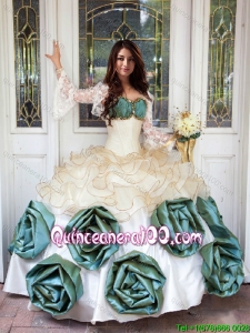 Perfect Beaded and Ruffled Sweetheart Quinceanera Dress with Hand Made