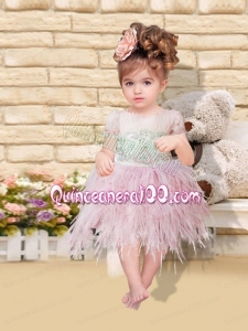 Baby Pink Lace-up Luxurious Little Girl Dress with Ruching and Beading