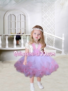 Ball Gown Scoop Short Sleeves Knee-length Little Girl Dresses with Pick-ups