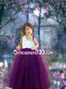 Ball Gown Tulle Floor-length Dark Purple Little Girl Dress with Appliques