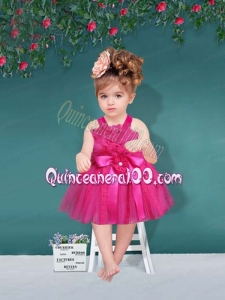 Hot Pink Straps Ball Gown Little Girl Dresses with Ribbons