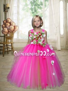 Pretty Ball Gown Tulle Straps Floor-length Little Girl Dress with Hand Made Flower