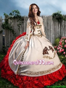 Gorgeous Embroideried and Ruffled Beaded Quinceanera Dress with Brush Train
