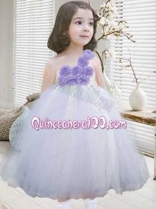 Beautiful A-Line Tulle One Shoulder Tea-length Little Girl Dresses