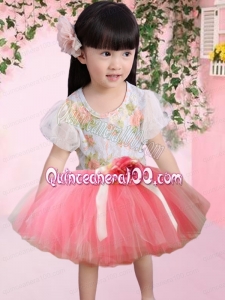 Popular Tulle Scoop Short Sleeves Mini-length Little Girl Dresses