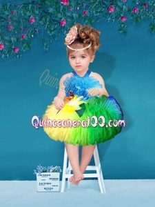 Pretty Multi-color Ball Gown Halter Top Mini-length Little Girl Dresses