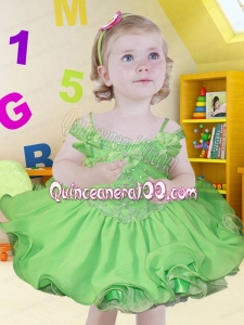 Spring Green Organza Off the Shoulder Beading and Ruffles Little Girl Dresses