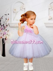 2014 Pretty One Shoulder Fashionable Little Girl Dress with Hand Made Flowers