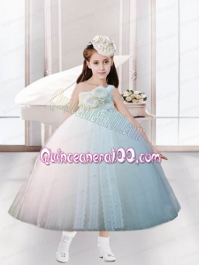 Classical Ball Gown Beading Tulle 2014 Little Girl Dress with One Shoulder