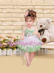 Fashionable Hand Made Flowers and Ruffles Tulle Little Girl Dress with Halter