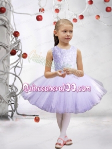 Lavender A-line Short Scoop Knee-length Little Girl Dress with Appliques and Beading