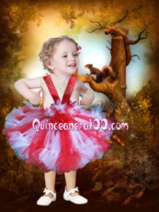 Red and White Tulle Straps The Super Hot Little Girl Dress with Hand Made Flowers