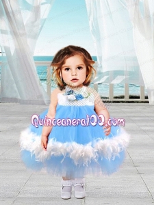 2015 Cute Blue Ball Gown Strapless Tea-length Little Girl Dress