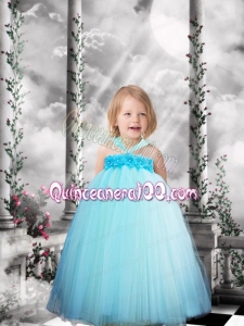 Amazing Halter Top Ball Gown Floor-length Little Girl Dress in Light Blue